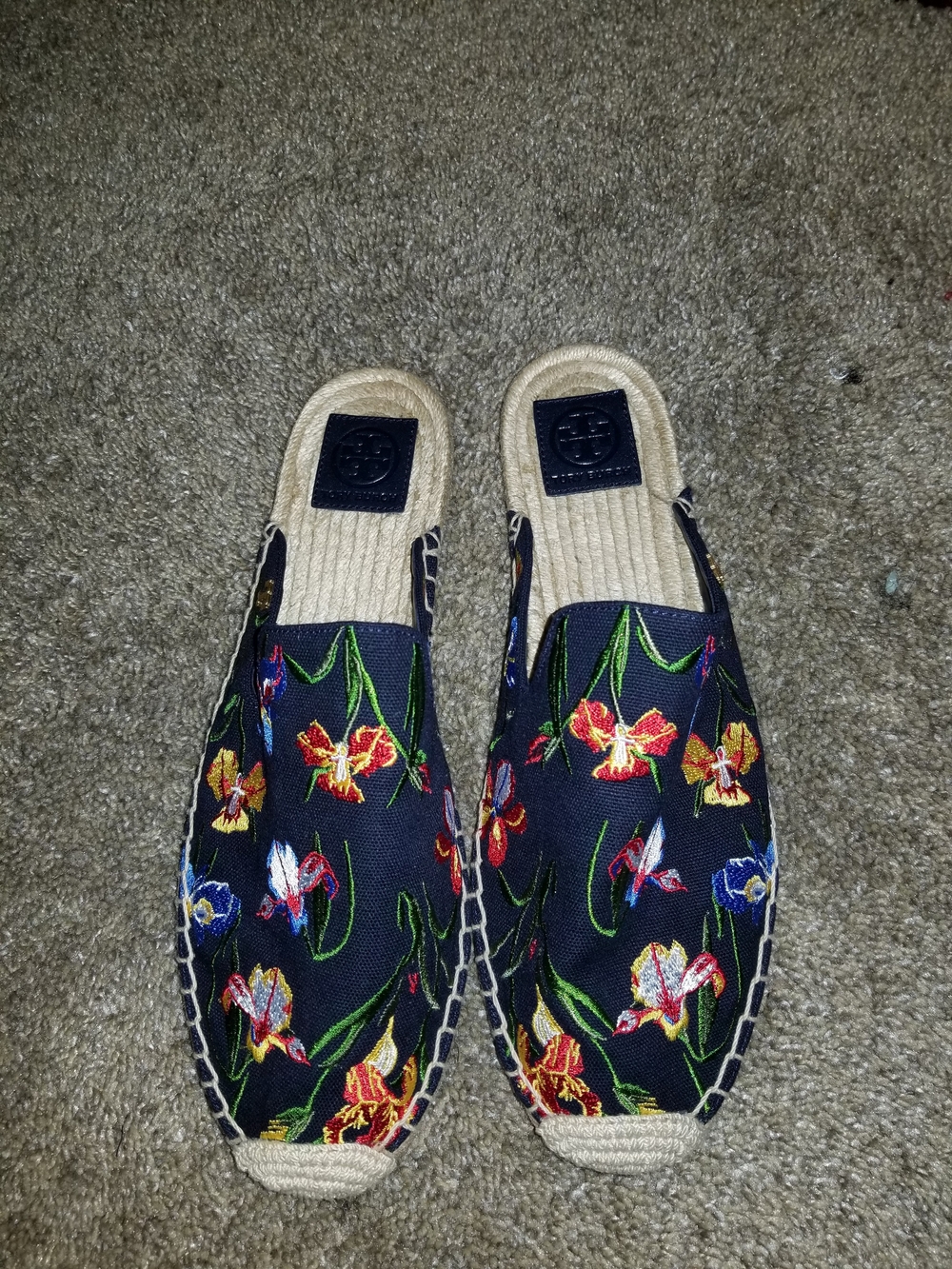 Tory Burch Navy Floral Embroidered Ladies Sandal